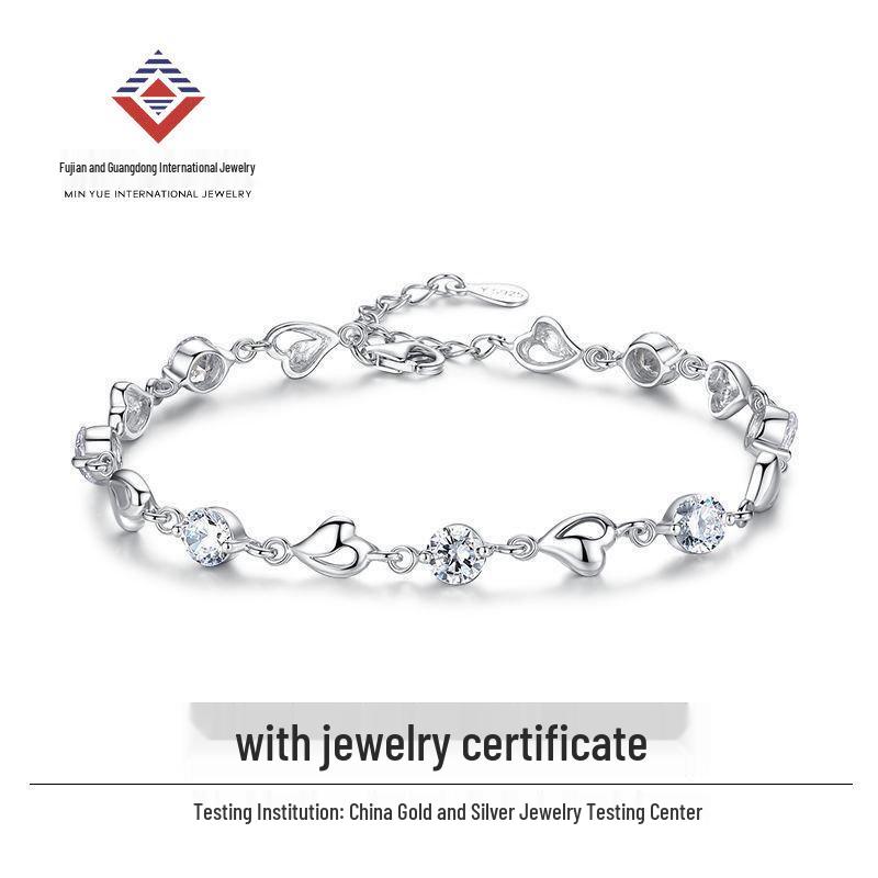 Min Yue S925 Sterling Silver Zircon Heart Bracelet - Women's Elegant Fashion Jewelry for Qixi Valentine's Day