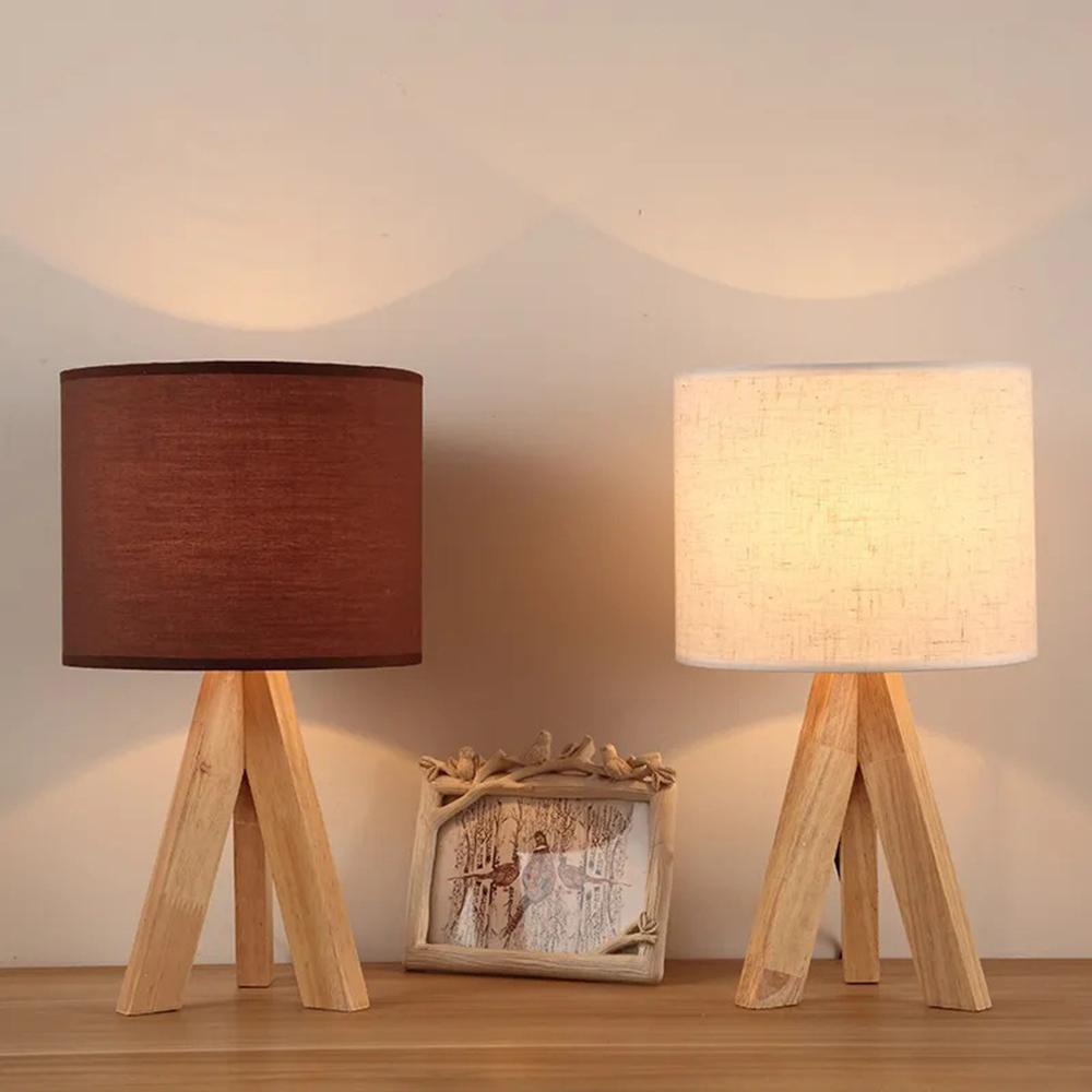 Modern Minimalist Bedside Lamp 12W 3-Color LED Lamp Flicker-Free Eye-Care Night Light with Wood Base for Home, EU Plug