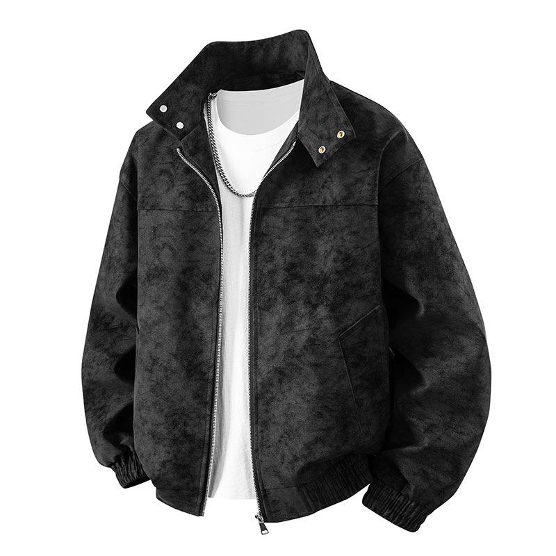 PU leather jacket men tie-dye gradual change coat men American retro lapel leather jacket men casual leather jacket flight clip