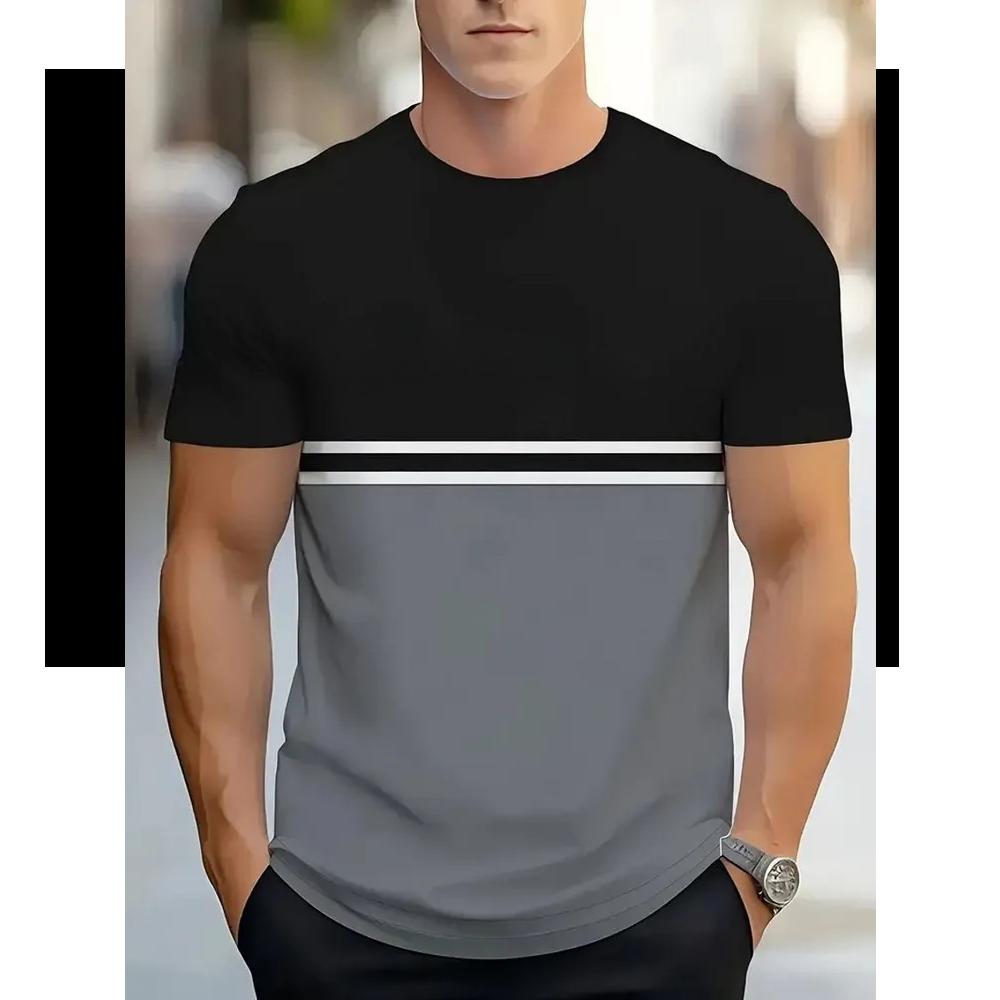 Casual Loose T-Shirt Men's Striped Printed Short Sleeve Fashion Top Daily Comfort T-Shirts Men’s