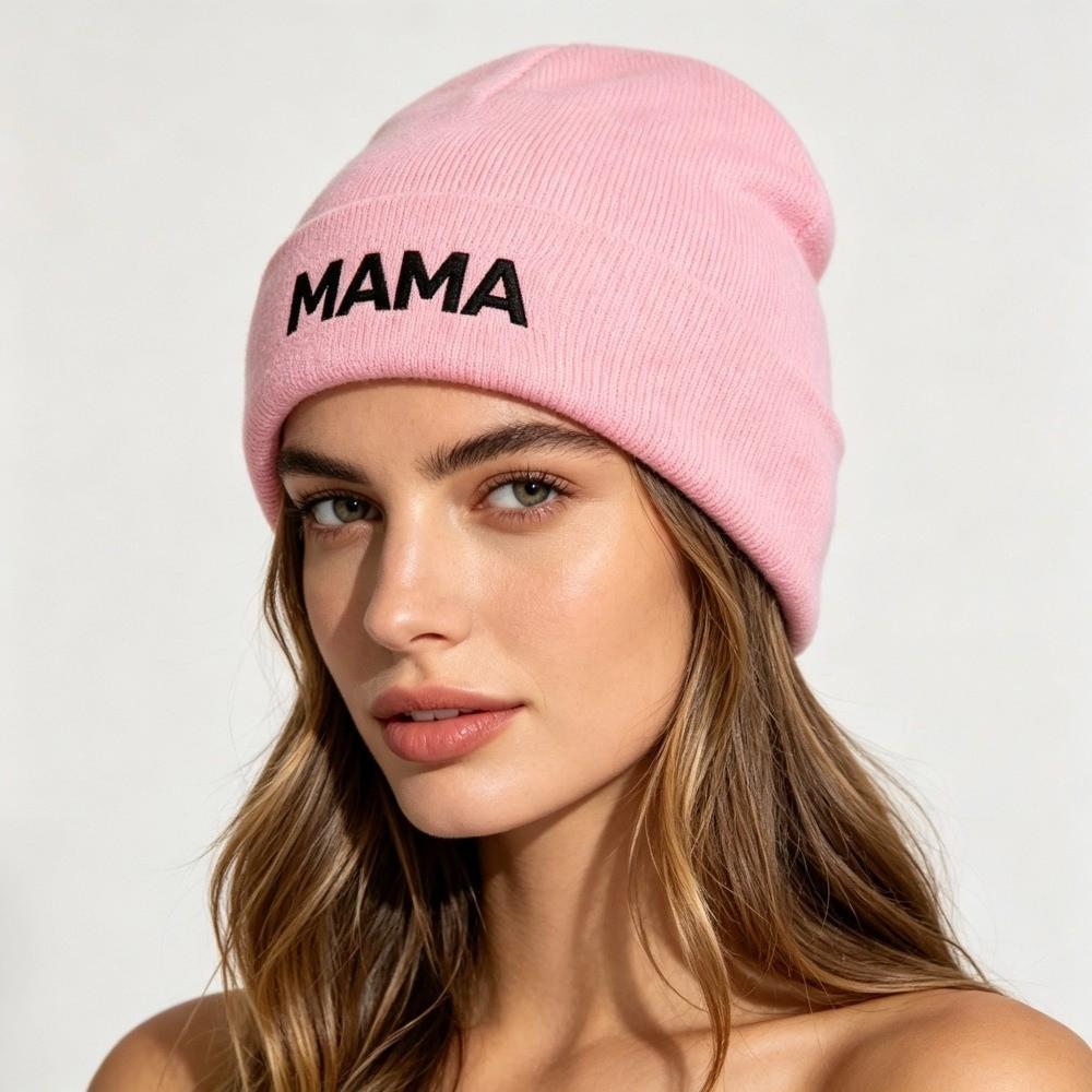 Embroidered Knit Beanie Hat DAD MAMA MINI Parent-child Cap Retro Family Matching Cap Gifts Pink MAMA