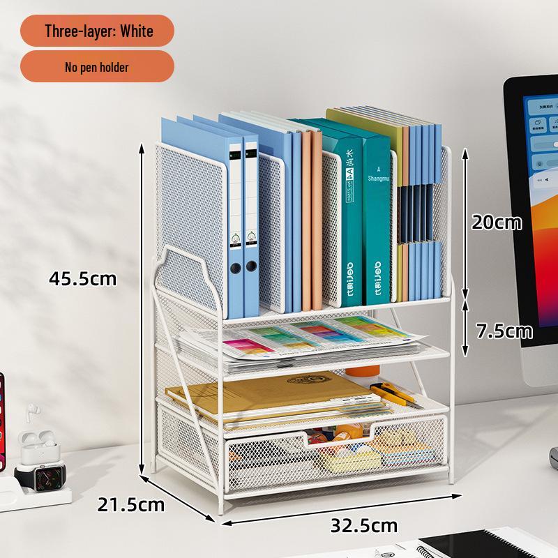 Multi-Layer Desktop Bookshelf Organizer: Large Capacity File and Paper Storage Rack