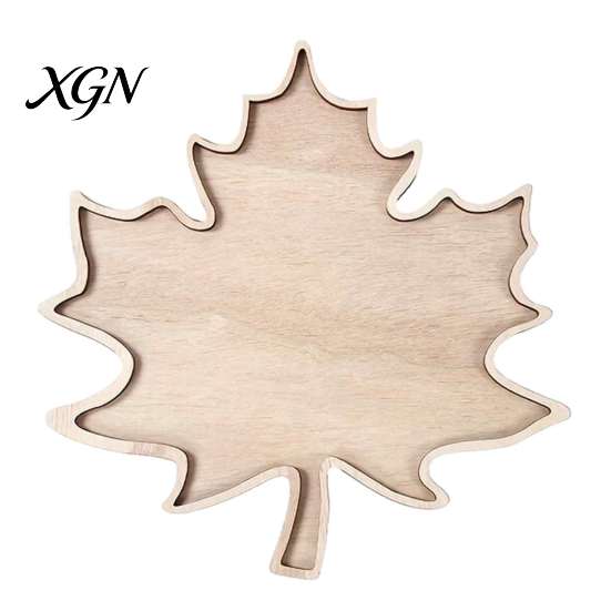 Fall Home Accents Maple Leaf Serving Tray, Thanksgiving Wooden Platter for Snack Cheese Boxwood Decorative Tray Charcuterie, Dish Plate Halloween