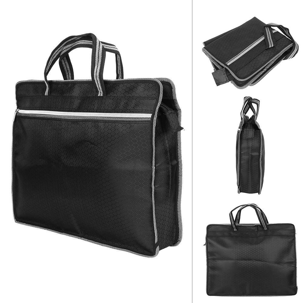 Portable Waterproof Oxford Cloth File Bag Zippered Business Meeting Document (Black)