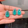 Wish Retro Style Fashion Green Treasure Pendant Necklace Stud Earrings Ring Set Women'S Water Drop Shape