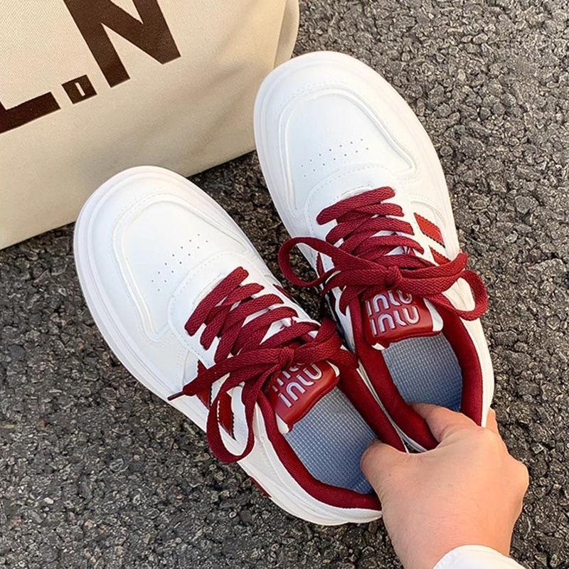 Ankela red muffin thick-soled heightening striped little white shoes women's 2025 spring and autumn new popular versatile casual board shoes