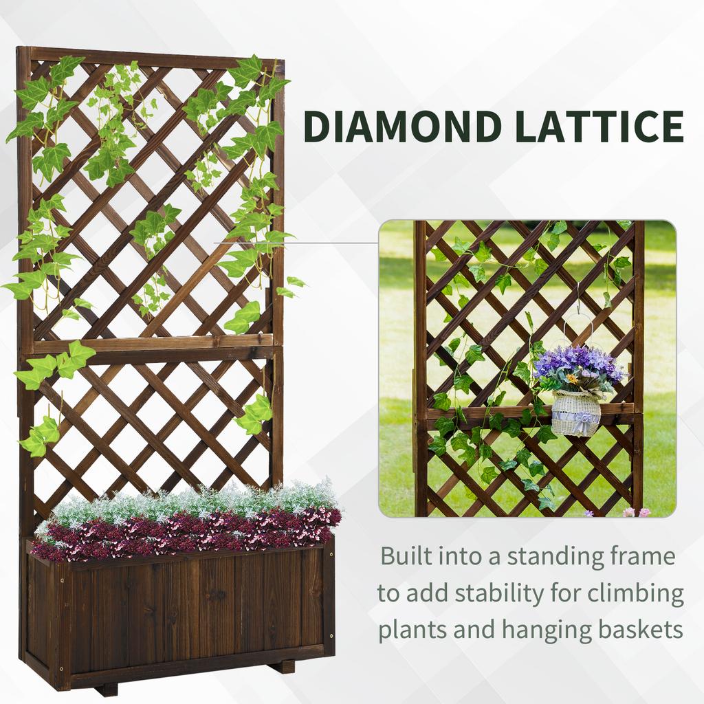 Garden Planter With Trellis 45L Raised Bed For Climbing Plants Vines Flowers Outdoor Planter Box For Patio 72.5 X 31.5 X 149.5 Cm Carbonised Finish