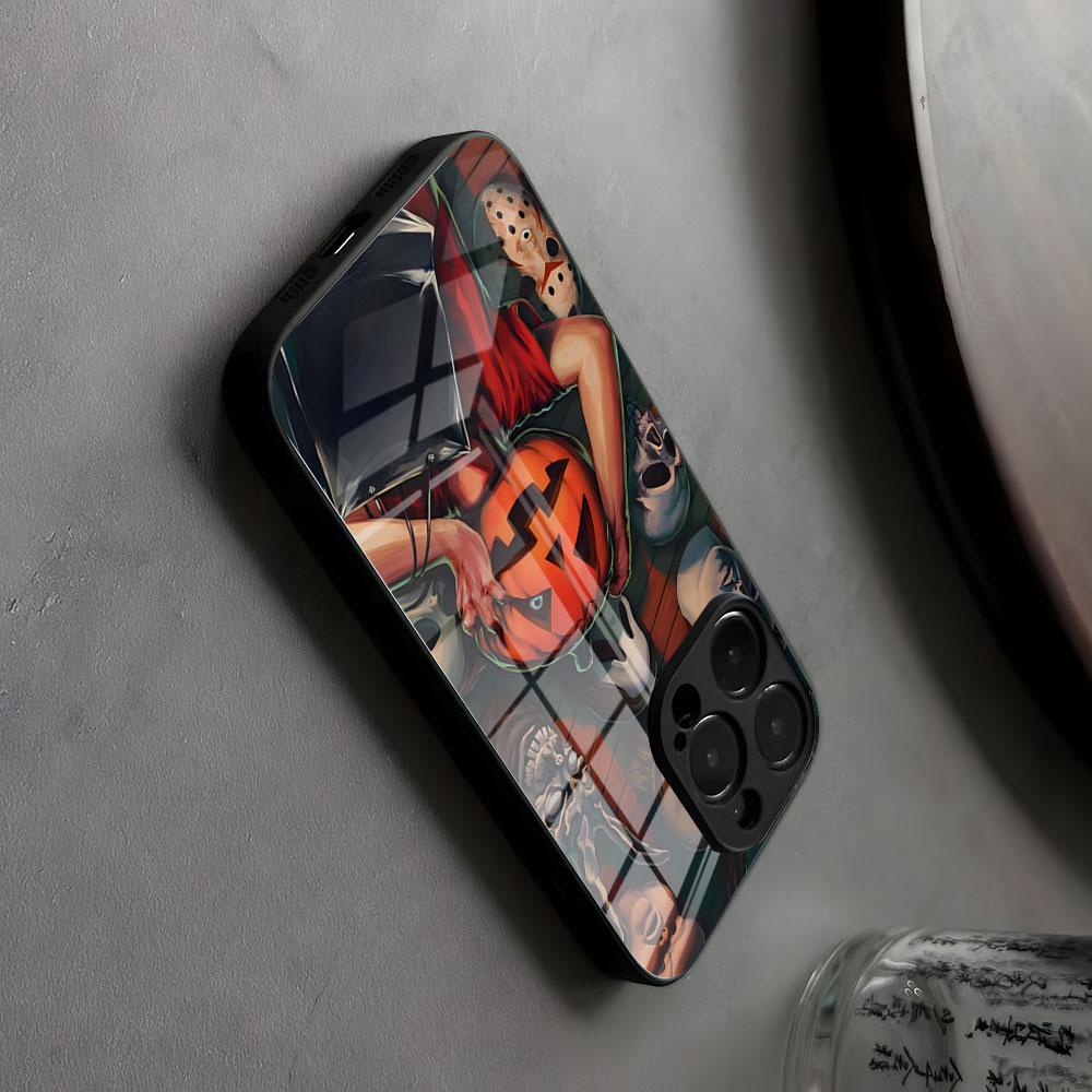 Happy Scary Halloween Phone Case Glass For IPhone17 Air 16 15 17 14 Pro Max 13 12 11 X Japanese Animation XS XR Plus For Samsung