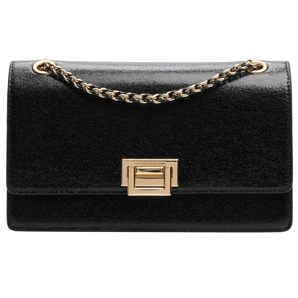 Charles & Keith Metal Buckle Chain Small Square Bag Women Shoulder Bag Black Gold CK2-20840579-1