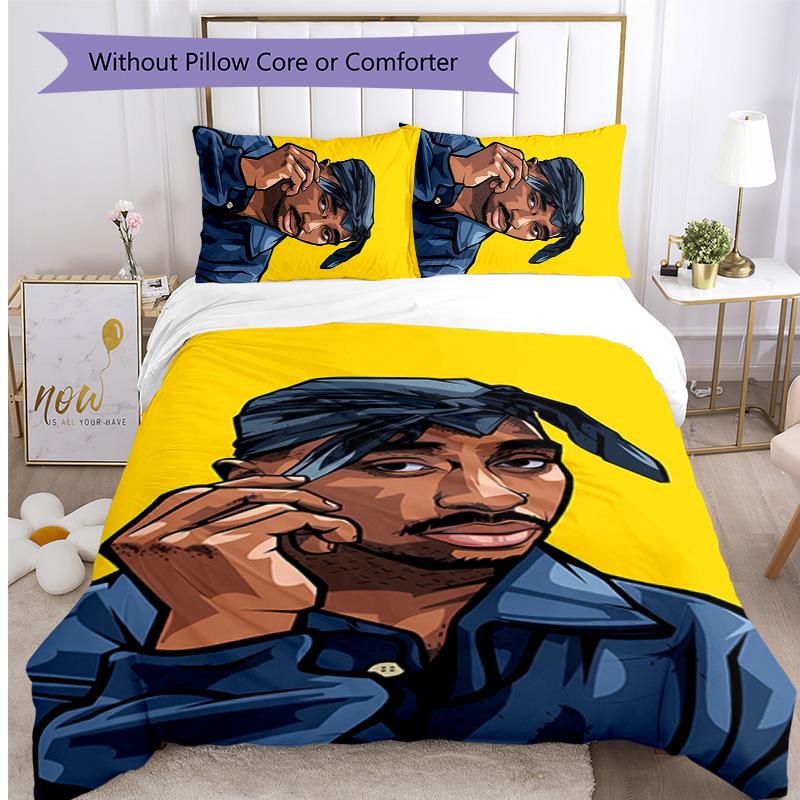 2pac Rapper Printed 3PCS Bedding Set Soft Breathable Duvet Cover Pillowcases Set Washable Bedroom Decor Home Gift