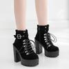 Women Boots Platform Buckle Boot Winter Footwear Thick Heel Autmn Boots With Zipper Ankle Strap Black Suede Gothic Lace Up
