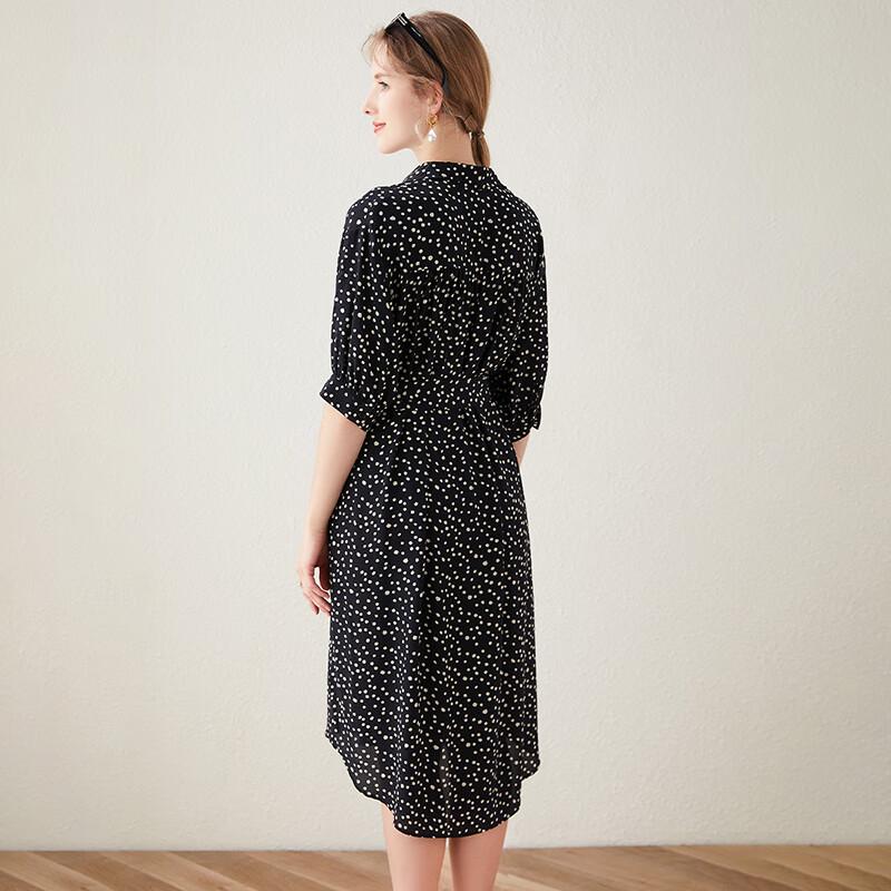 TUHUANG Women's 100% Silk Polka Dot Midi Dress