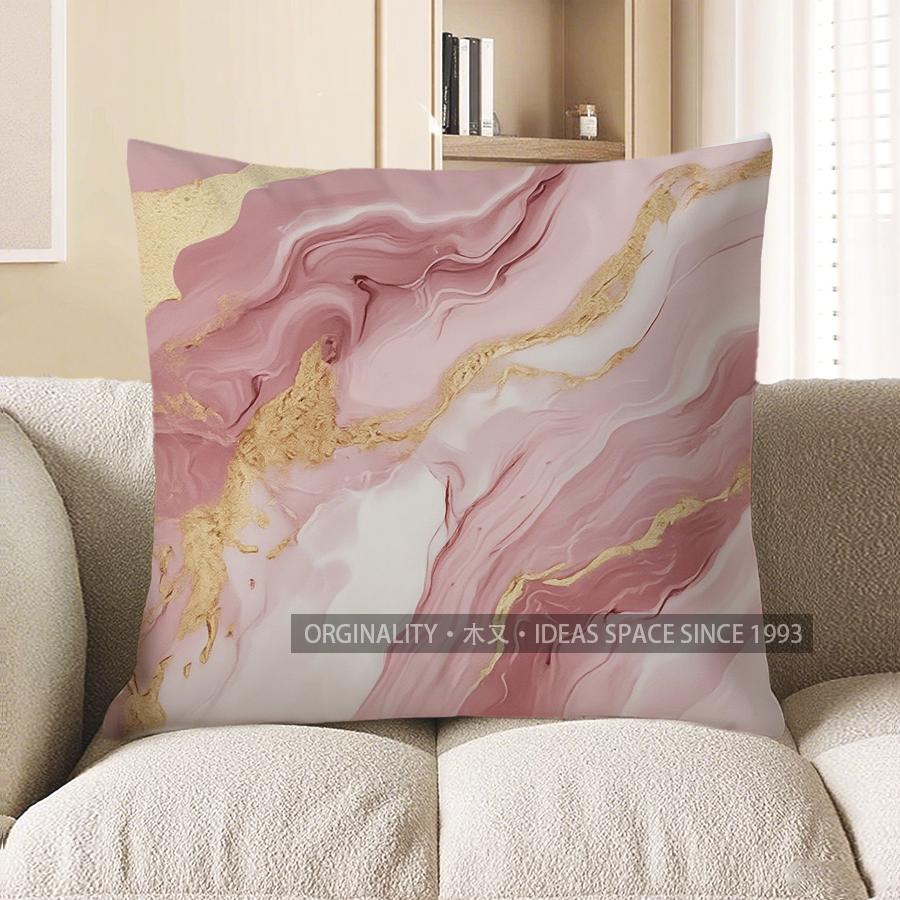 Home Decor Pink & Gold Marbled Pattern Pillow Cover Pattern Cushion Cover Suitable For Sofa Bedroom Car Pillow Cover