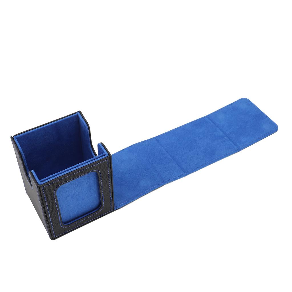 Card Deck Box Double Layer Structure Rain Proof Wide Mouth U Shaped Design Leather Magnetic Card Storage Box Black Blue