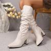 European and American Pointed Pleated Sleeve High-heeled Fashion Boots 2025 Winter Large Size Velvet Thermal Boots Women