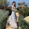 Seaside Vacation Bohemian Blue Floral Suspender Dress Women's Summer French Gentle Wind Sexy Temperament Long Dress