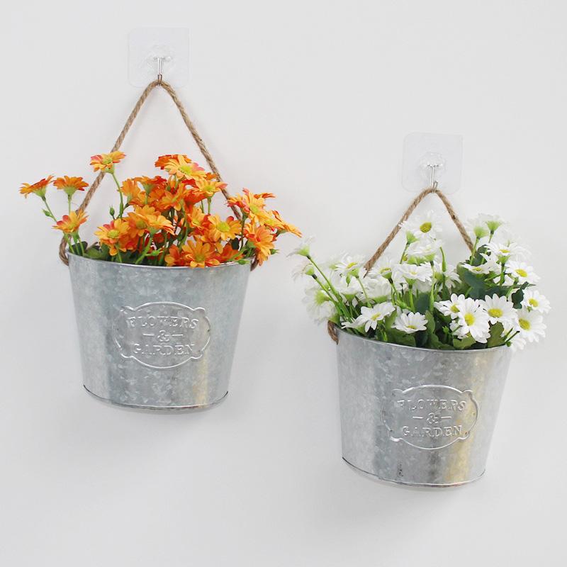 Wall Hanging Flower Bucket Home Flowerpot Garden Half Circle Design Decorative Accessories Iron Art Photography Props Decorations