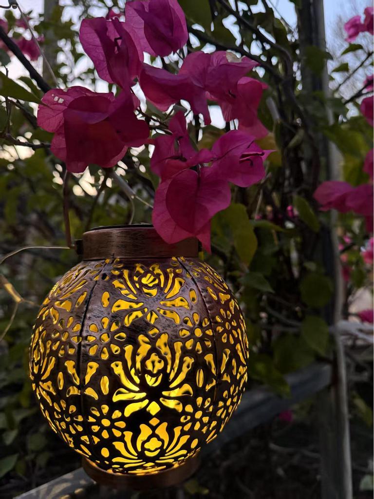 Cross-border Solar Wrought Iron Peony Garden Light - Outdoor Hanging Projection Ornament