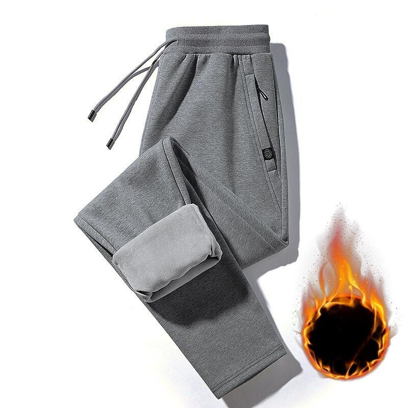 Men's Casual Trousers - Loose-Fit Cuffed Sweatpants Autumn/Winter Straight-Leg Fleece-Lined Men's Trousers Plus Size Sports Trousers for Men