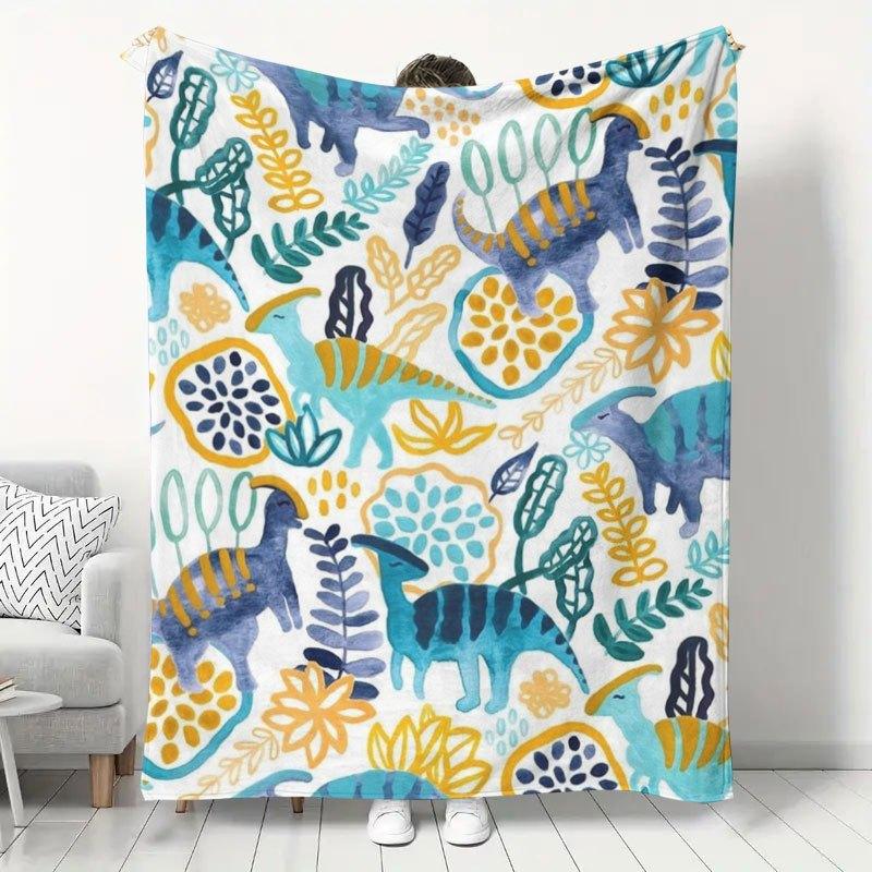 1pc Watercolor Dinosaur Pattern Flannel Blanket, Cute Decorative Throw Blanket for Rooms, Warm Office Nap Shawl Blanket, Soft and Skin-Friendly Home S