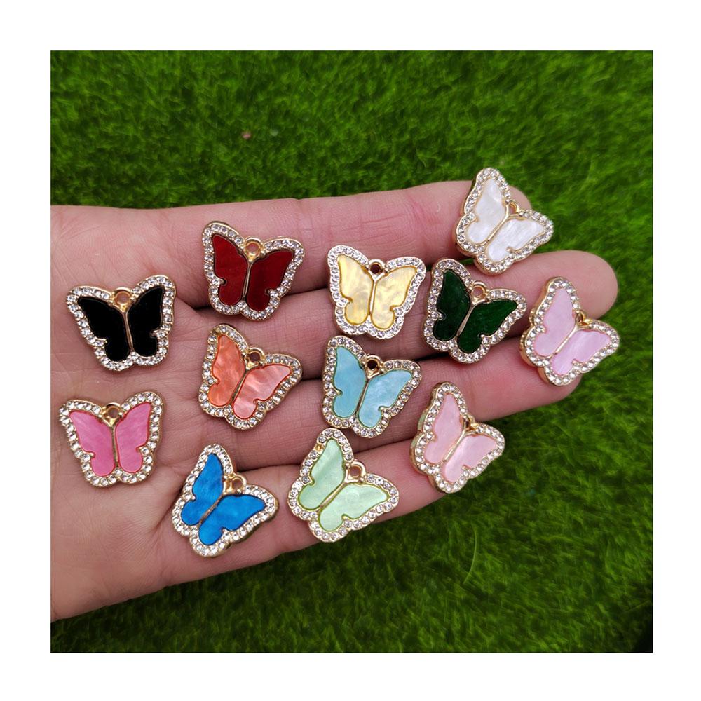 Enamel Luxury Shiny Rhinestone Acrylic Butterfly Pendant Charm for Couple Bracelet Necklace DIY Jewelry Making Supplies