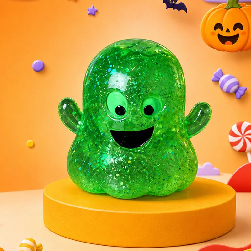 Halloween Stress Relief Glitter Pumpkin Toy Soft Squeezable Toy for Kids Classroom Rewards Halloween Party Props