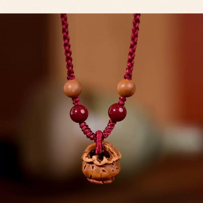 Peach Wood & Red String Necklace with Peach Pit Pendant - Suitable for Infants, Adults, and Ben Ming Year.