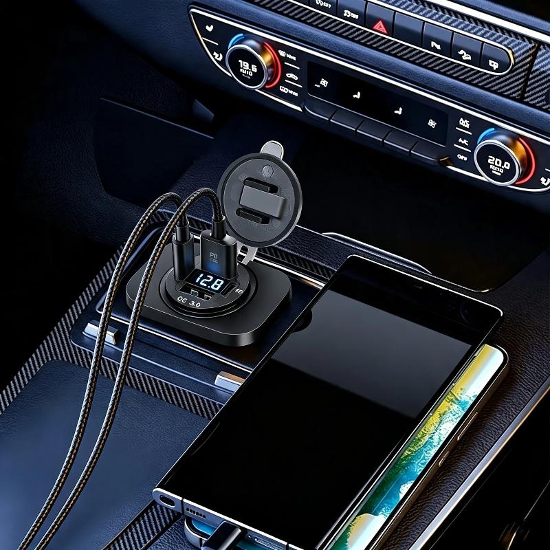 117W Dual Pd Dual Qc 3.0 Usb Car Charger Voltmeter Power Adapter Waterproof For 12V 24V Car Boat