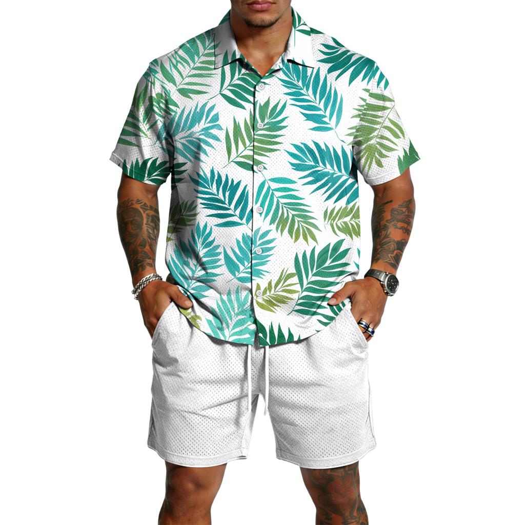 Men's Casual Lightweight Breathable Short-Sleeve Shirt And Shorts Set