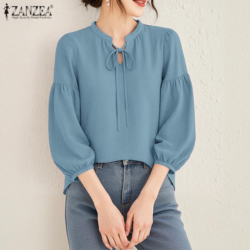 ZANZEA Damska codzienna luźna bluzka ze stójką i rękawami 3/4