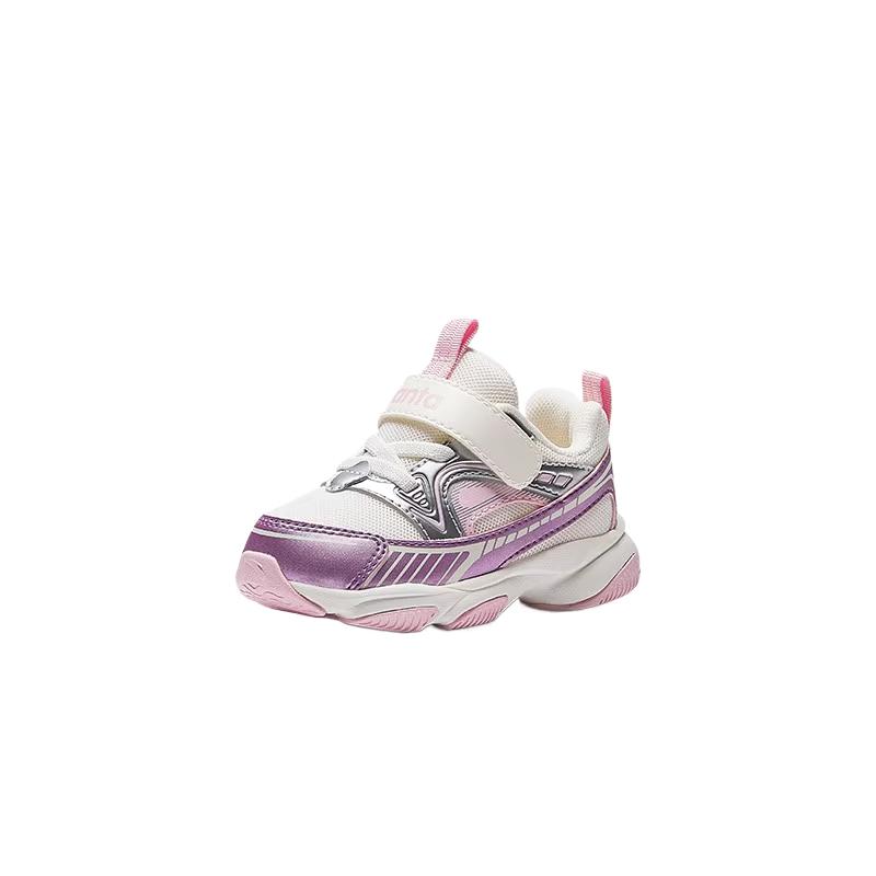 Anta Comfortable Fashionable Casual Non-Slip Shock Absorbing Low-Top Walking Shoes Baby Shoes Ivory-White Purple Silver 322510021-4