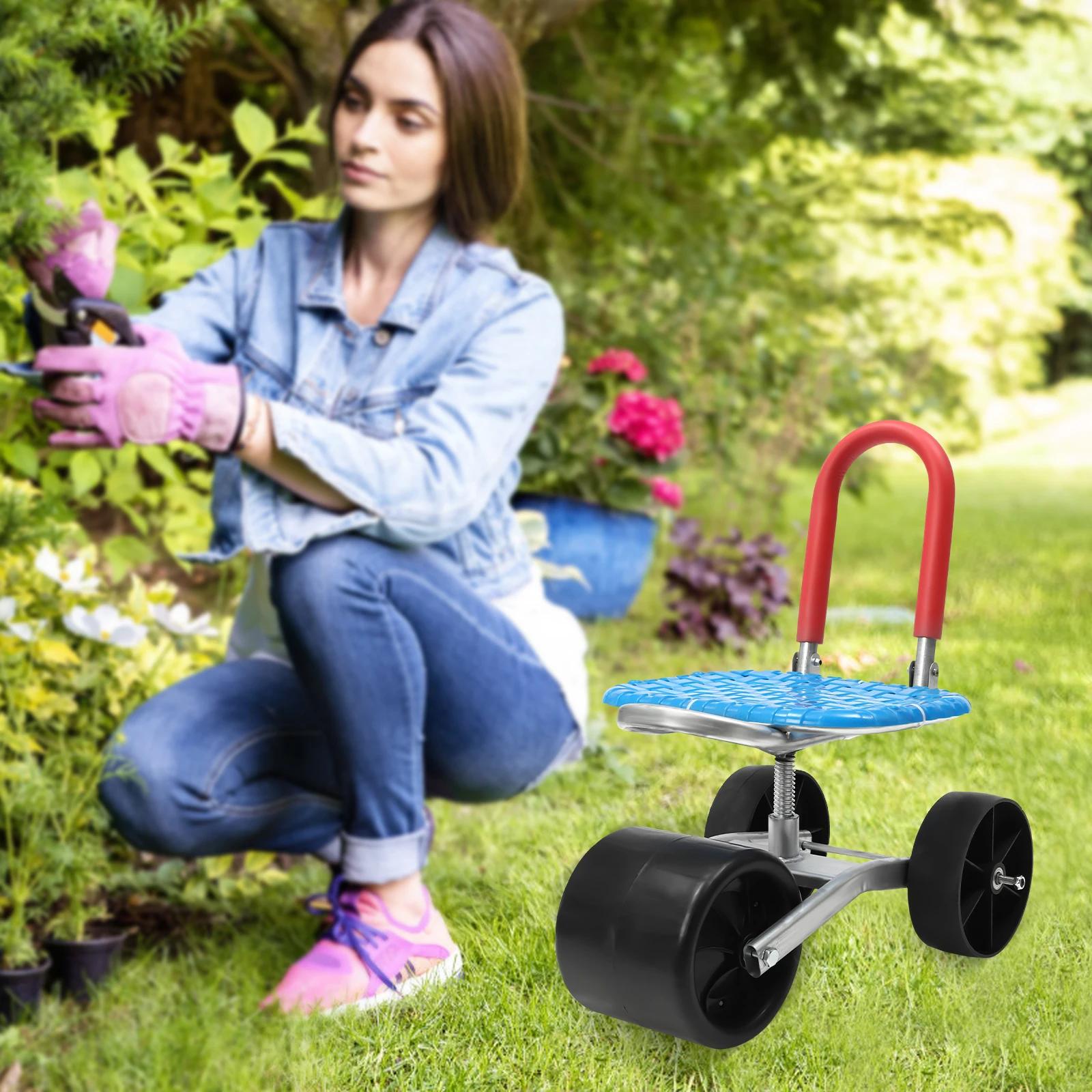Garden Cart Rolling Stool Work Seat Cart,Gardening Helper with 3 Wheels, 360° Rotation Stable Workseat Sturdy Cart 150kg blu