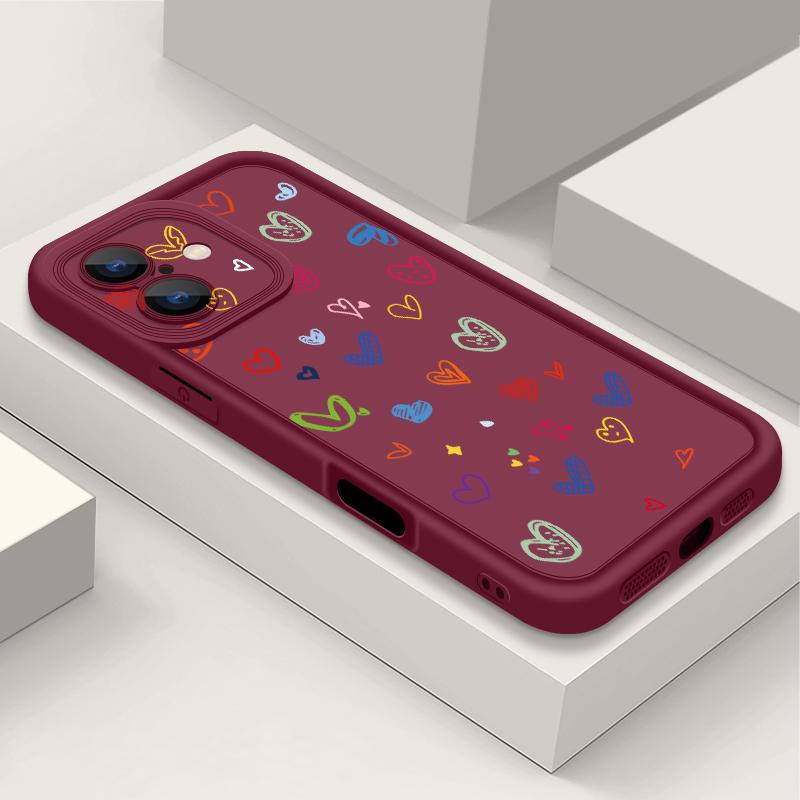 

Красочный чехол для телефона с узором сердечек для iPhone 16e 16 15 14 Pro Max 13 12 Pro 11 14 15 16 Plus, силиконовый мягкий противоударный чехол конфетного цвета Fundas Apple iPhone 7 / 8 вино красного