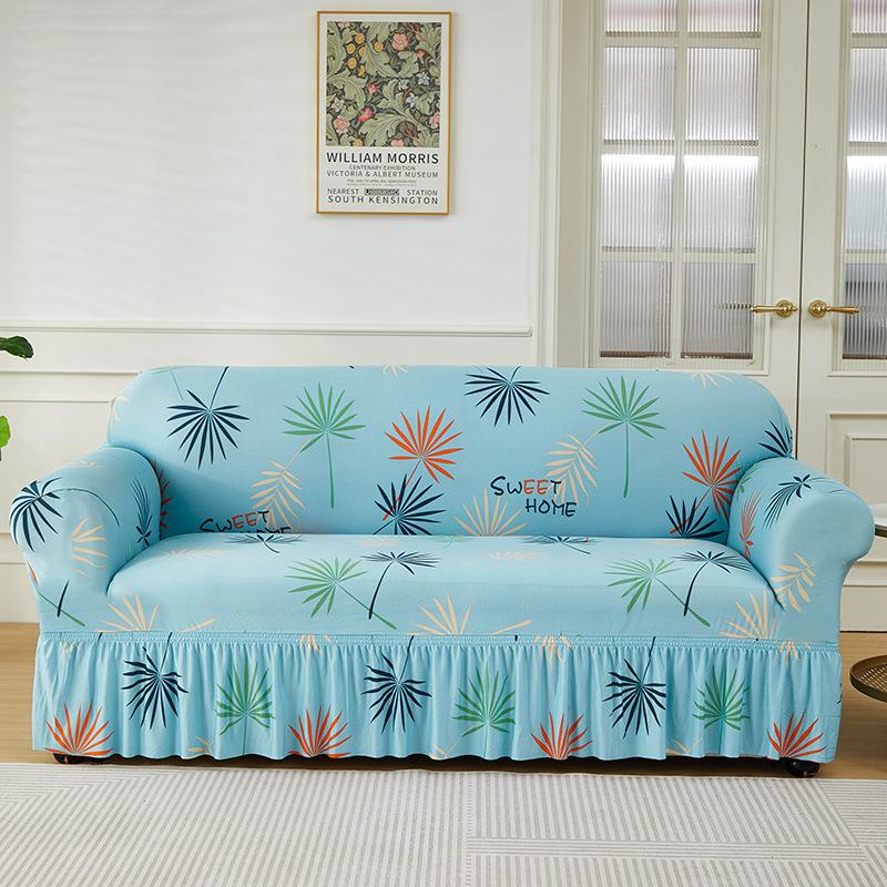 Floral Printed Elastic Sofa Cover With Skirt Hem Non-Slip Seat Cushion With Elastic Band All-Cover Couch Covers For All Seasons