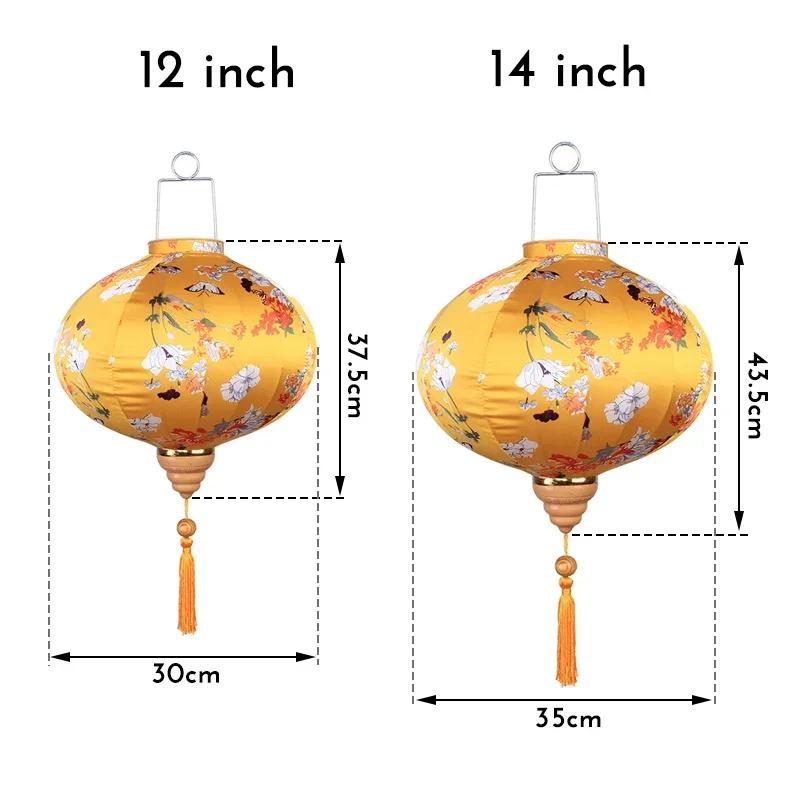 Chinese Style 12/14Inch Retro Floral Printed Silk Lantern Japan Vietnam Traditional Lantern for New Year Wedding Festival Decor