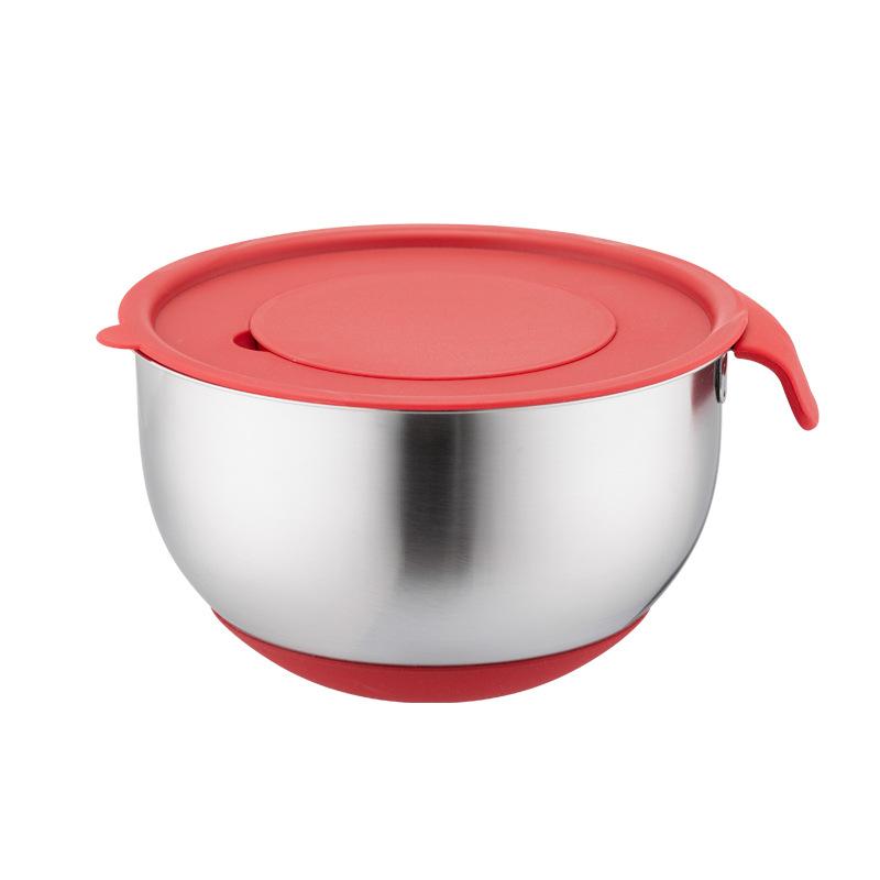Hot Selling Salad Bowl Large 304 Stainless Steel Egg Cake Baking Silicone Bottom Mixing Bowl Set with Handle and Lids 18cm серебряный