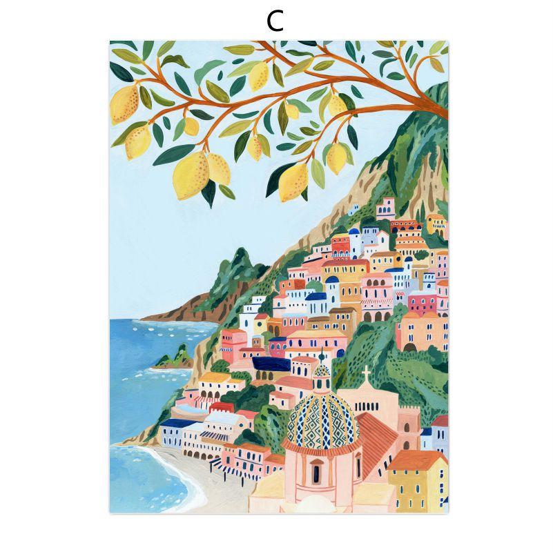 Italy Canvas Painting Poster Wall Art Wall Decoration Beach Palm Coastal Painting Wall Decoration Nordic Living Room Wall Poster