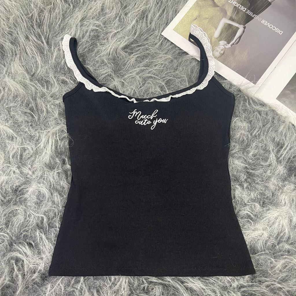 High-Quality Dopamine Lace Slim Fit Cotton Camisole with Latex Breast Pad - Sweet, Stylish Inner or Outer Wear for Women