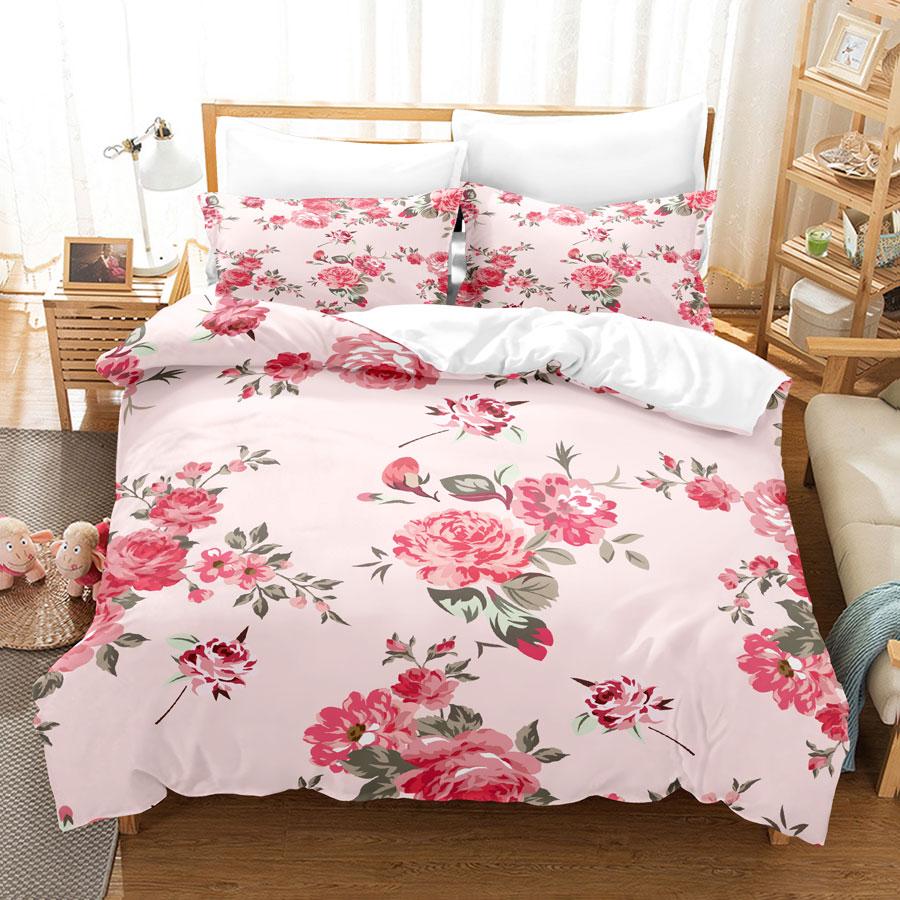 Flower Duvet Cover Set For Girls Women Bedroom Decor 3d Digital Print Polyester Comforter Cover Quilt Cover King Queen Full Size