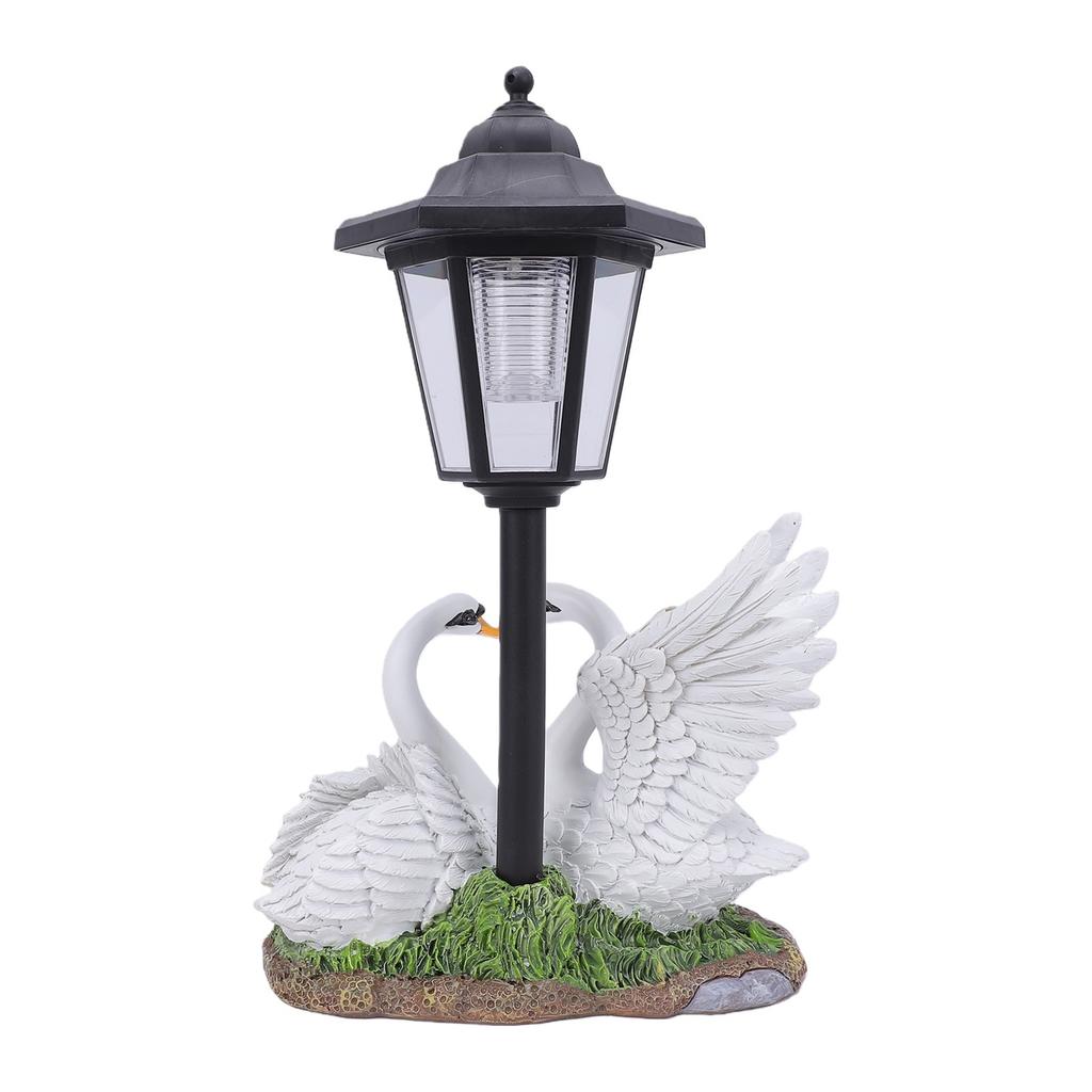 Swan Garden Statue with Solar Lantern Resin Outdoor Decorative Sculpture for Porch Patio Lawn Pathway