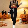 Women Halloween Print Two Piece Outfit, Long Sleeve Crew Neck Top & Drawstring Jogger Pants Casual Tracksuit for Spring Autumn