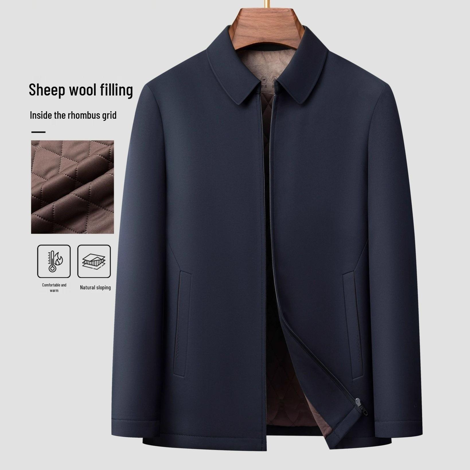 

Мужская куртка Executive из смесовой шерсти с хлопковой подкладкой - 2025 Осень/Зима Повседневное пальто для бизнеса 205 тёмно-синий