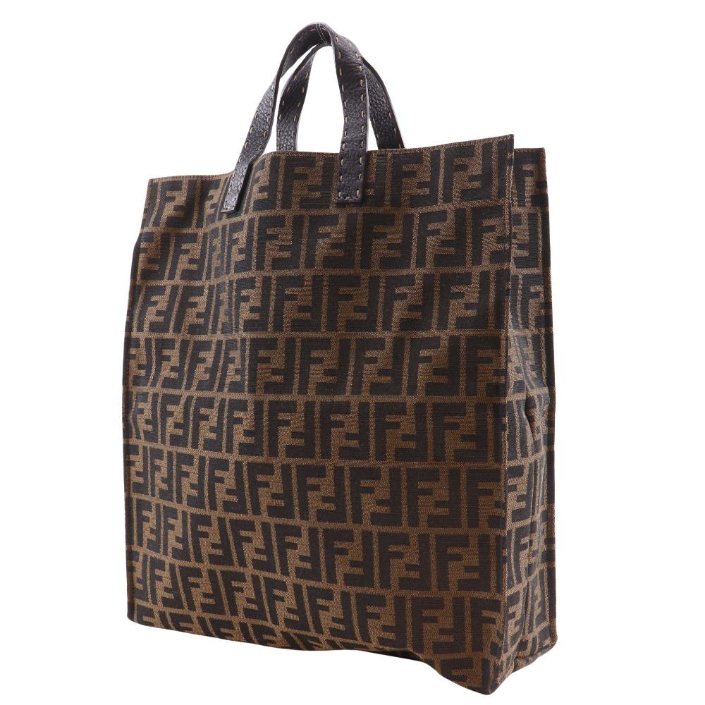 Fendi Zucca Handbag Tote Bag Brown Nylon Canvas Unisex Used