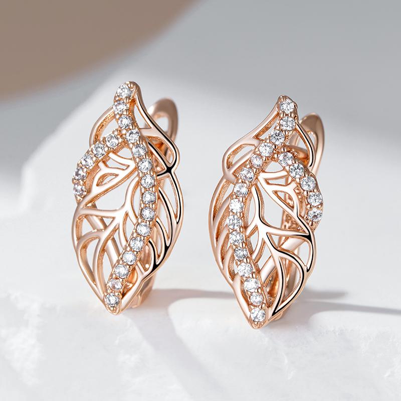 Crystal Flower Dangle Earrings For Women Fashion  Rose Gold Color Natural Zircon High Quality Daily Fine Jewelry