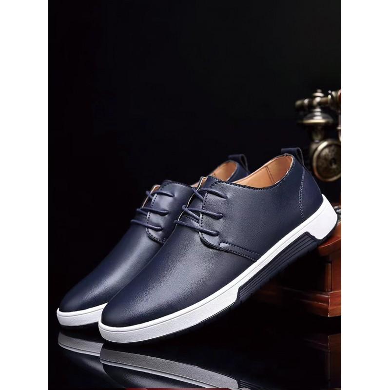 Mens Slip-On Dress Shoes PU Leather Upper Pointed Toe Casual Oxford Style Lightweight Business Footwear