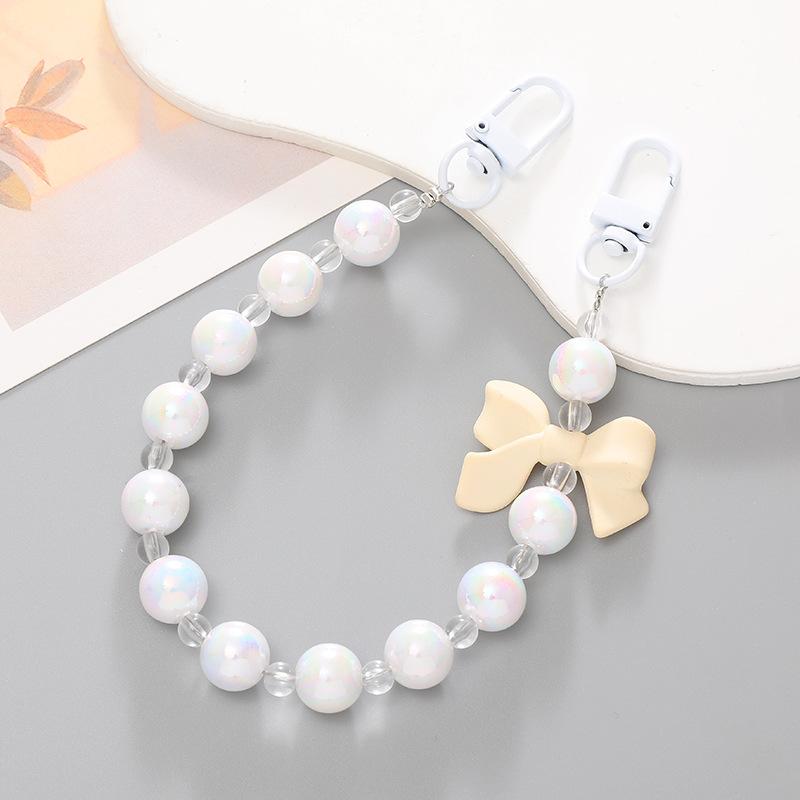 Fashion Colorful Acrylic Pearl Round Beads Mobile Phone Case Chain Bows Heart Anti-Drop Cellphone Lanyard Strap For Women Girls