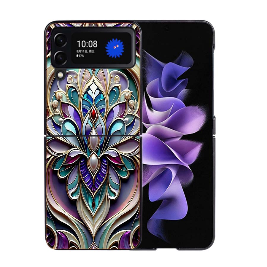 

Floral stained-glass effect so Beautiful Phone Case For Samsung Z Flip 7 6 5G Galaxy Z Flip4 Z Flip5 Z Flip3 Coque Black Hard PC Samsung Z Flip