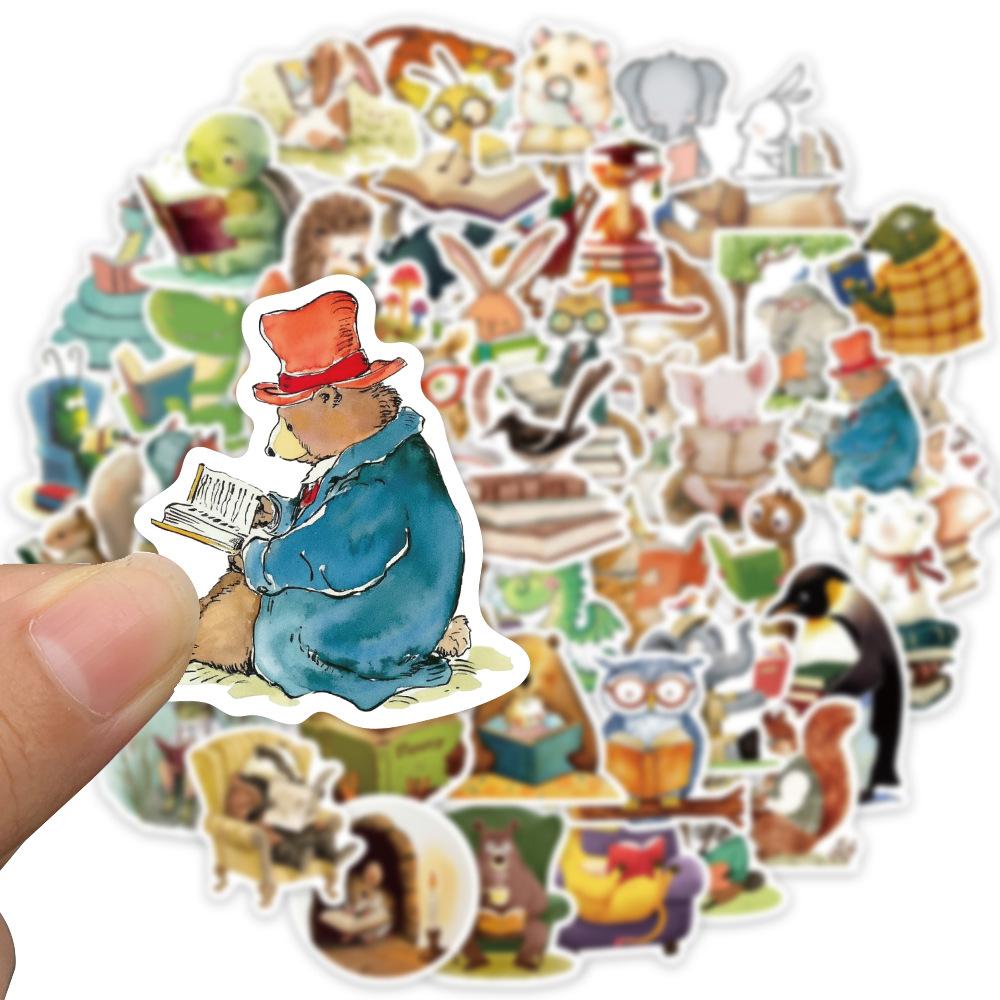 50PCS Waterproof Cartoon Animal Reading Stickers for Kids - Graffiti Decals for Laptops Motorcycles Stationery Toy Decoration