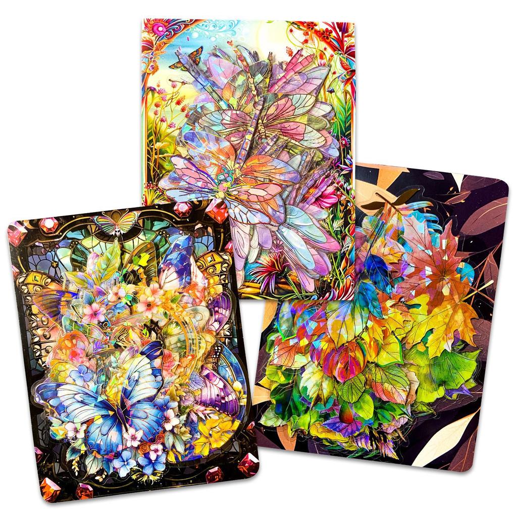 30-90 High-value Natural Series Pet Transparent Laser Gold Stamping Stickers Decorative Stickers