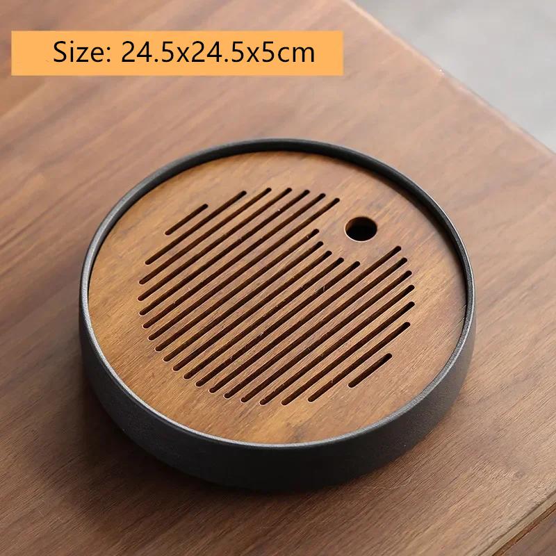 Traditional Ceramics Round Tea Tray Water Storage Household Trays Decorative Bamboo Tea Board Chinese Tea Set Accessories